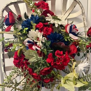 Patriotic Floral Arrangement with Red, Blue, and White Accents